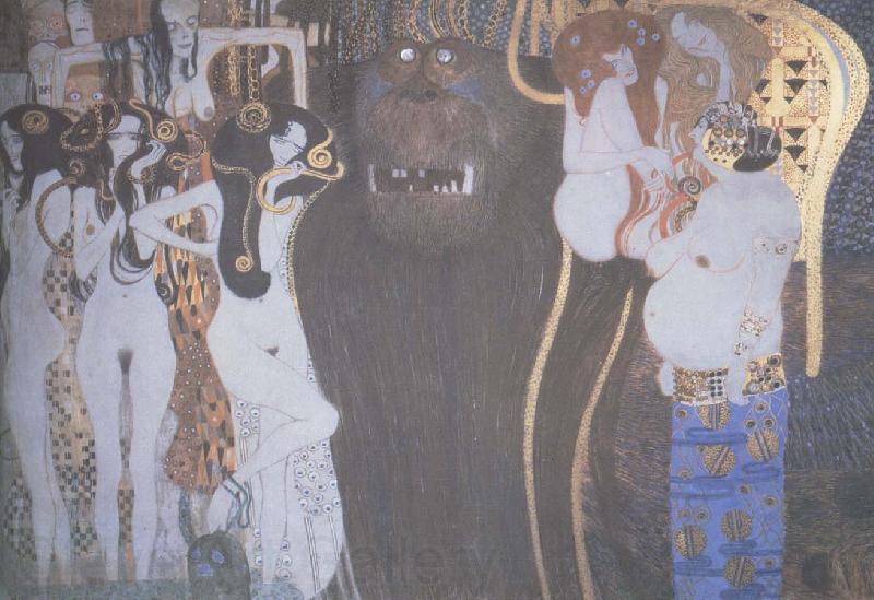 unknow artist gustav k;imts visar de fientiga krafterna i form av kvinnor som star mellan manniskan och hennes lycka Norge oil painting art